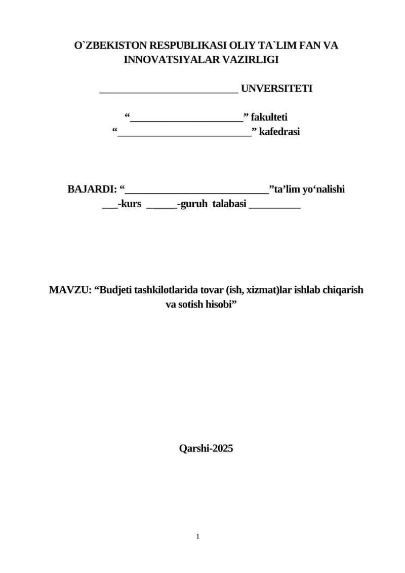 Tovar (ish, xizmat)lar ishlab chiqarish va sotish hisobi