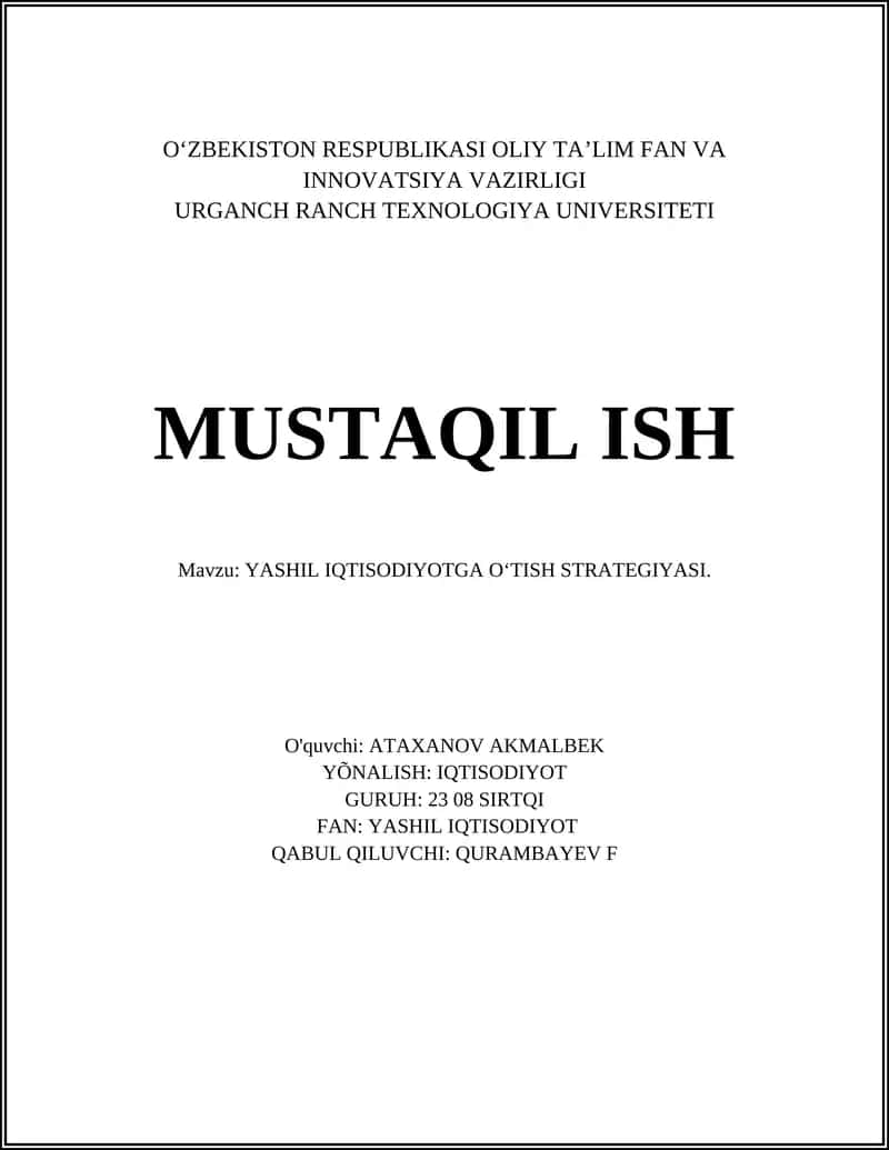 YASHIL IQTISODIYOTGA O‘TISH STRATEGIYASI