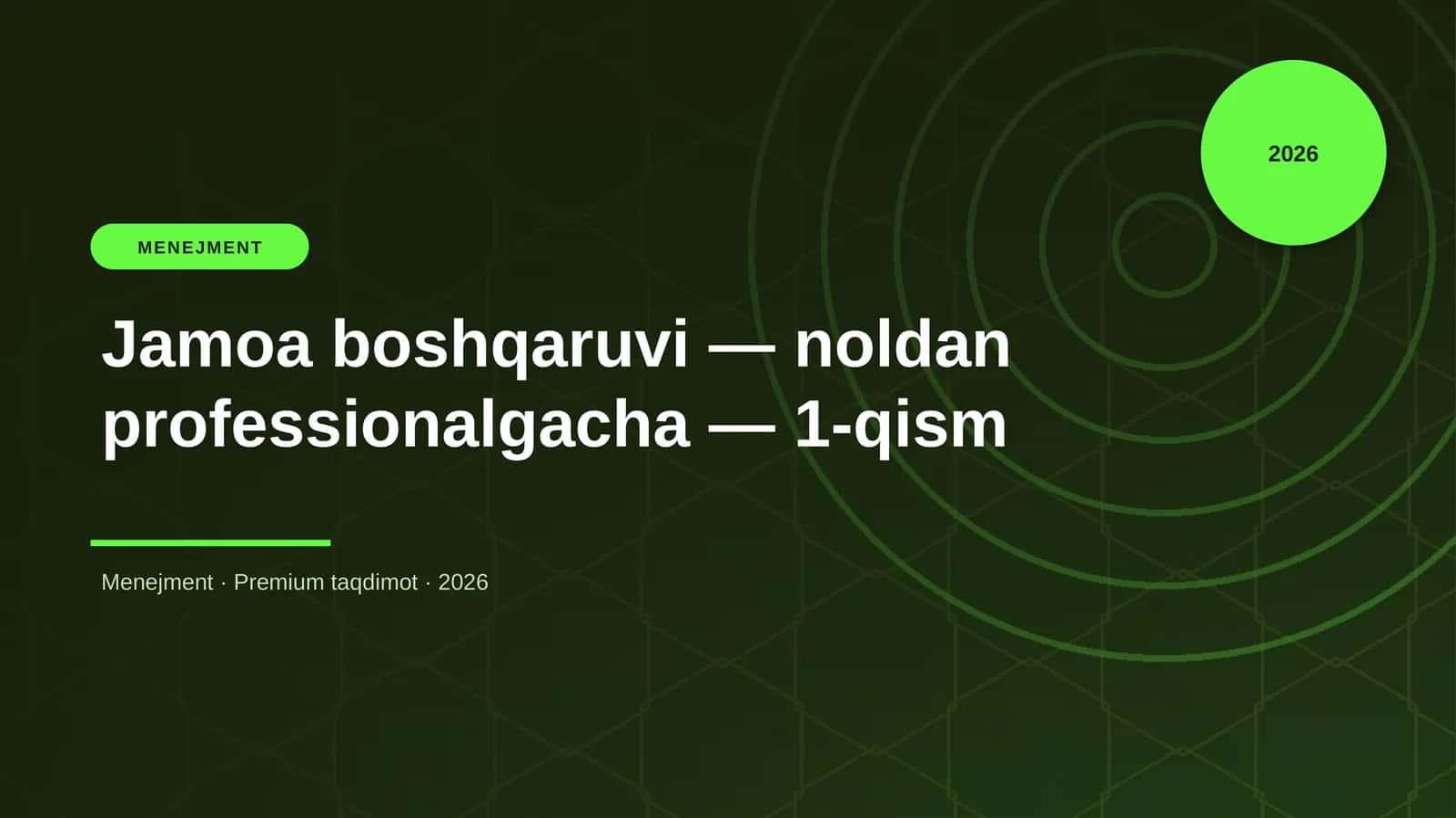 Jamoa boshqaruvi — noldan professionalgacha — 1-qism
