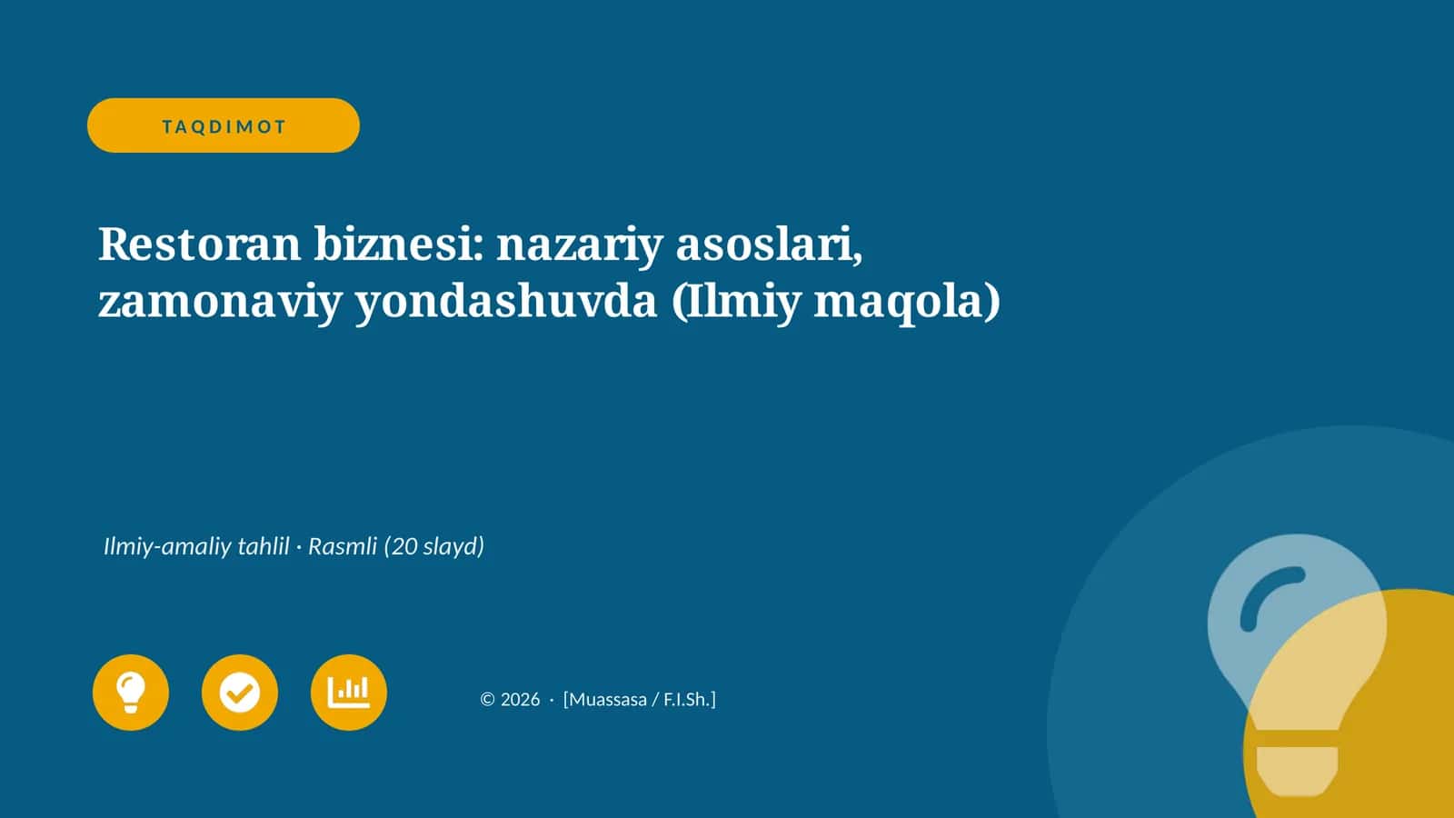 Restoran biznesi: nazariy asoslari, zamonaviy yondashuvda (Ilmiy maqola)