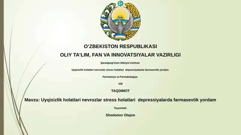 Uyqisizlik holatlari nevrozlar stress holatlari depressiyalarda farmasevtik yordam