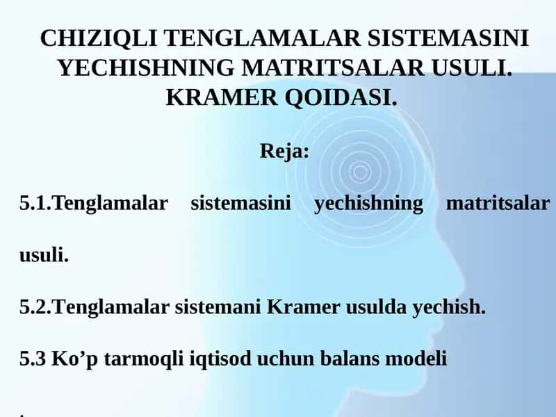 CHIZIQLI TENGLAMALAR SISTEMASINI YECHISHNING MATRITSALAR USULI. KRAMER QOIDASI