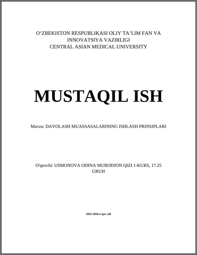 DAVOLASH MUASSASALARINING ISHLASH PRINSIPLARI