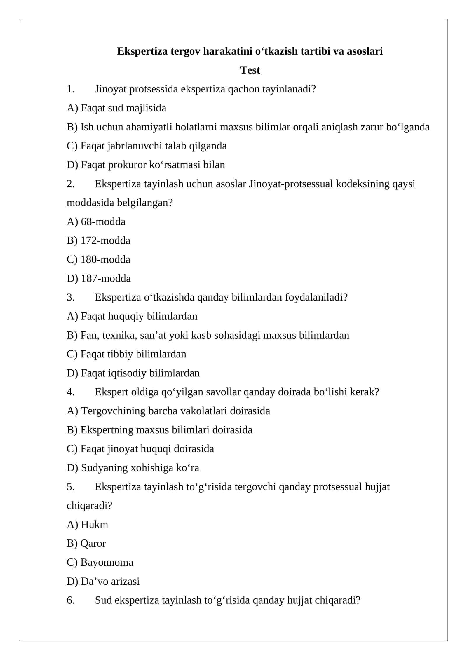 Ekspertiza tergov harakatini o‘tkazish tartibi va asoslari