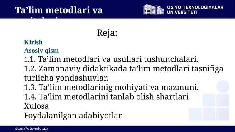 Ta’lim Metodlari va Vositalari