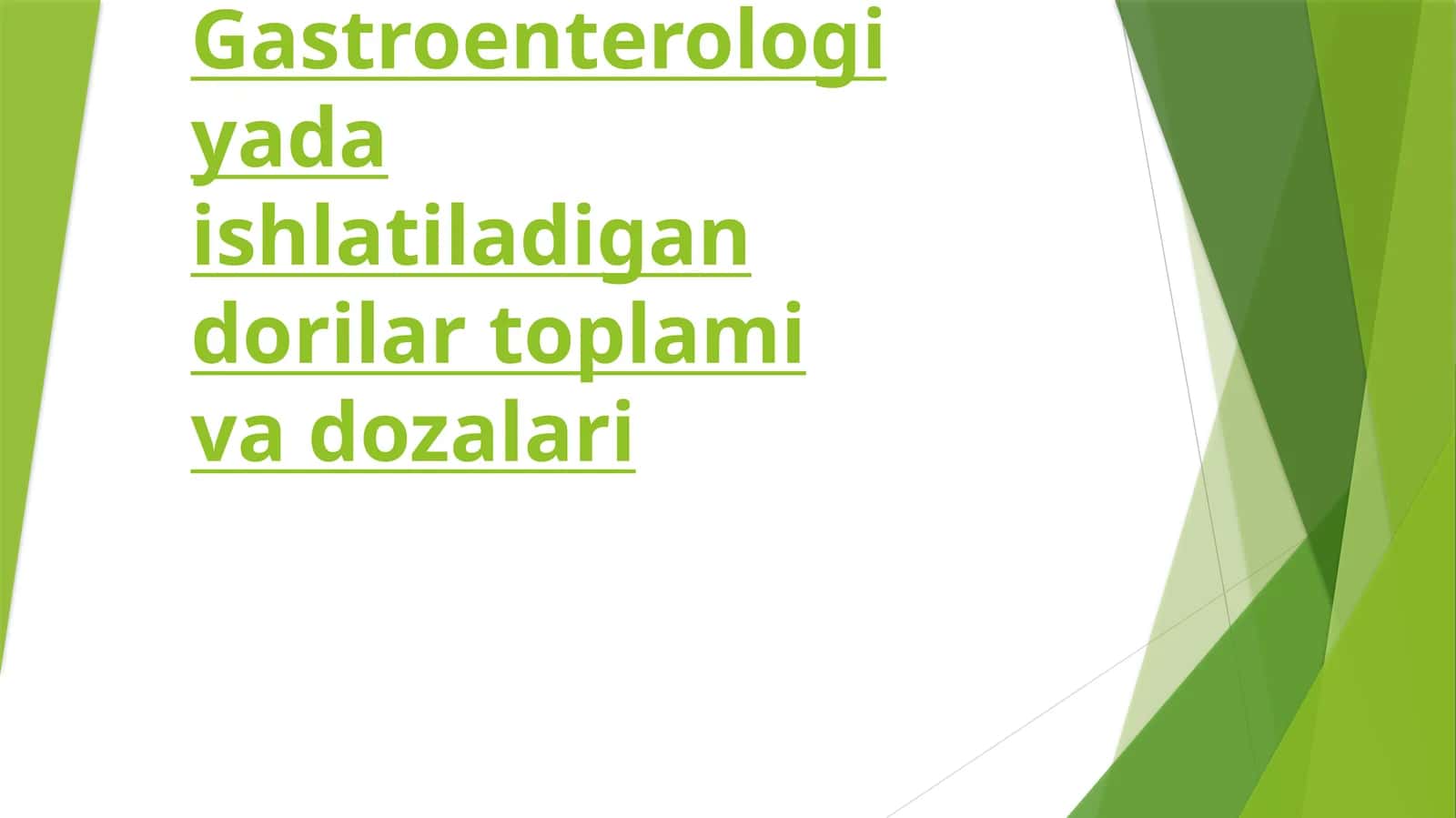 Gastroenterologiyada ishlatiladigan dorilarni to'plami va dozalari