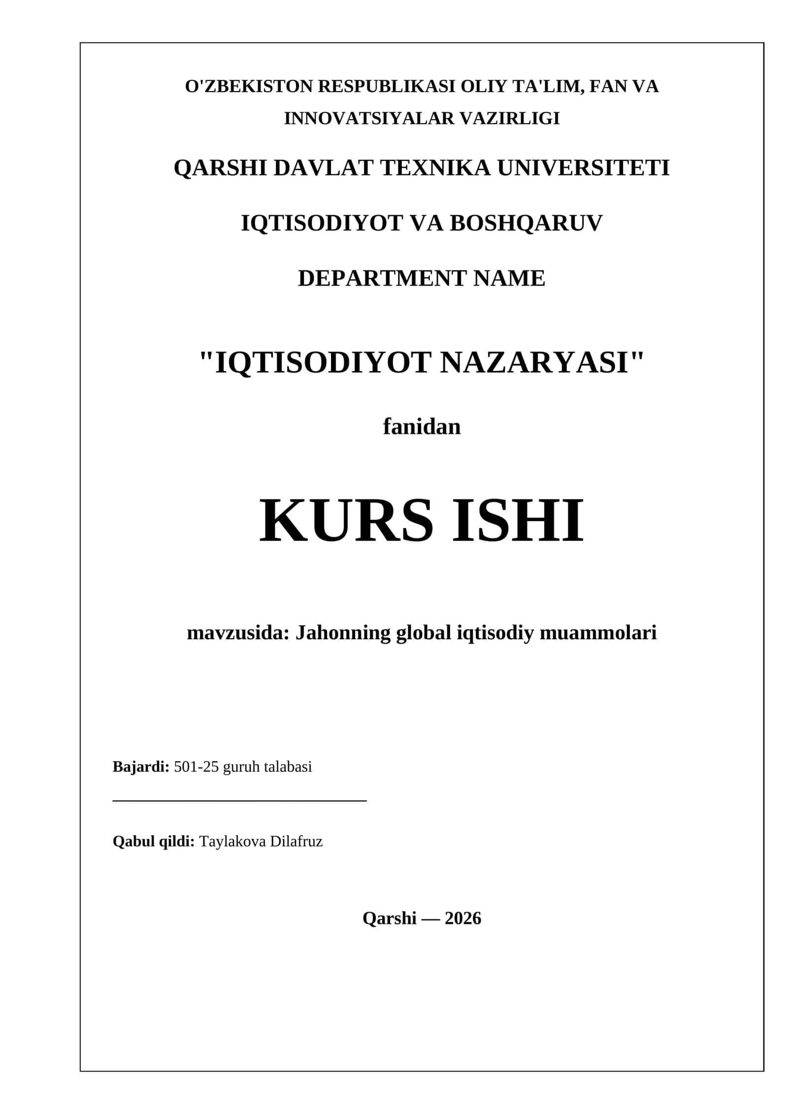 Jahonning global iqtisodiy muammolari