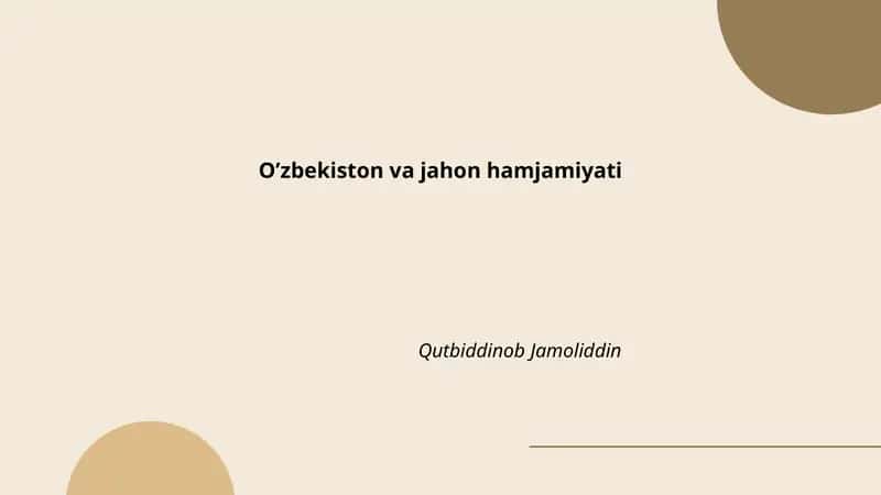 O’zbekiston va jahon hamjamiyati