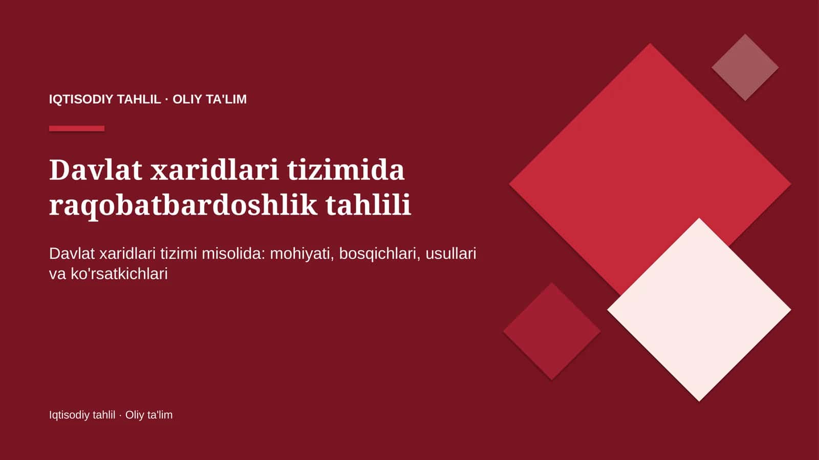 Davlat xaridlari tizimida raqobatbardoshlik tahlili