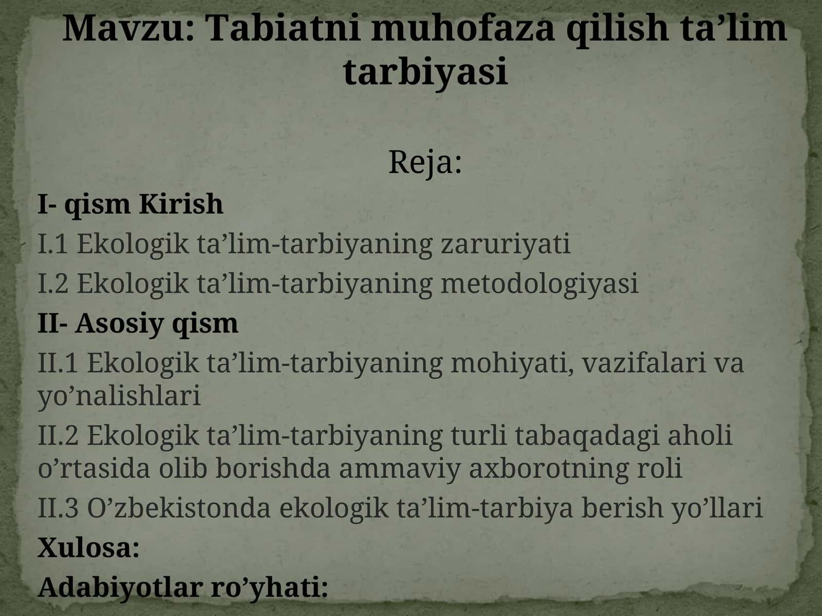 Tabiatni muhofaza qilish ta’lim tarbiyasi