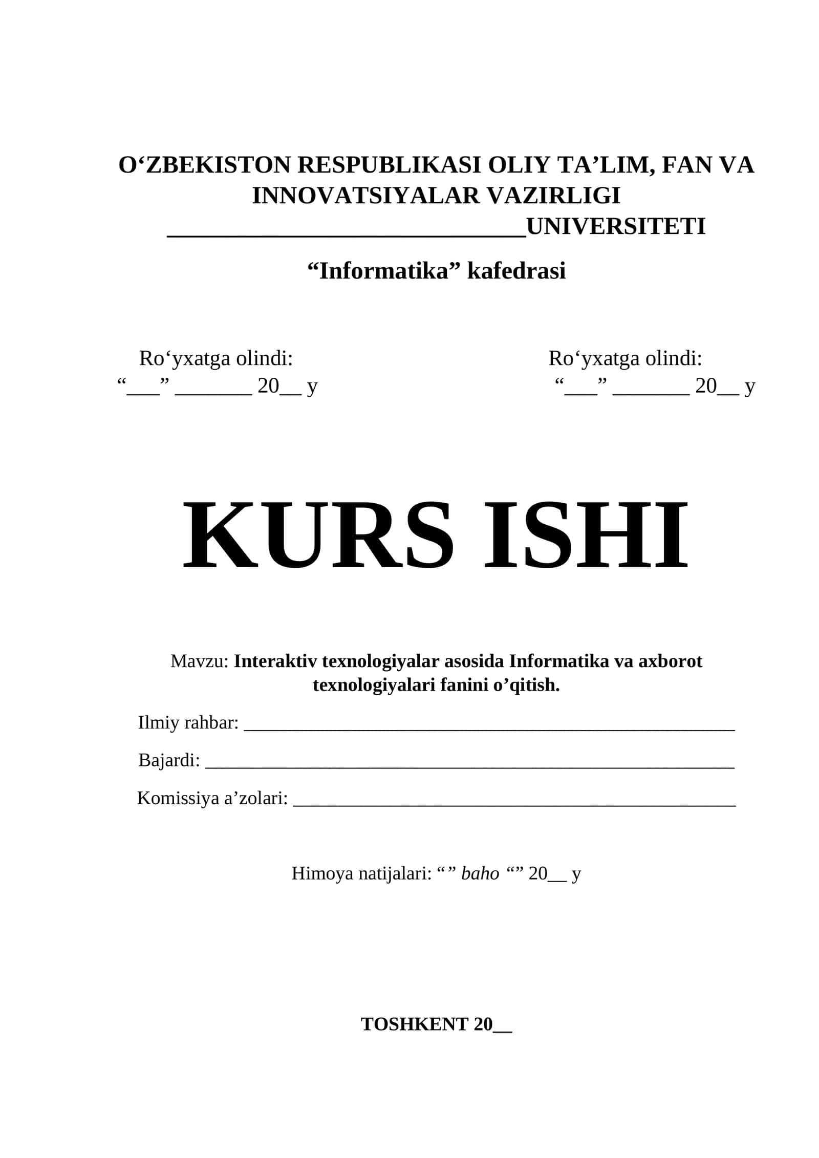 Interaktiv texnologiyalar asosida Informatika va axborot texnologiyalari fanini o'qitish