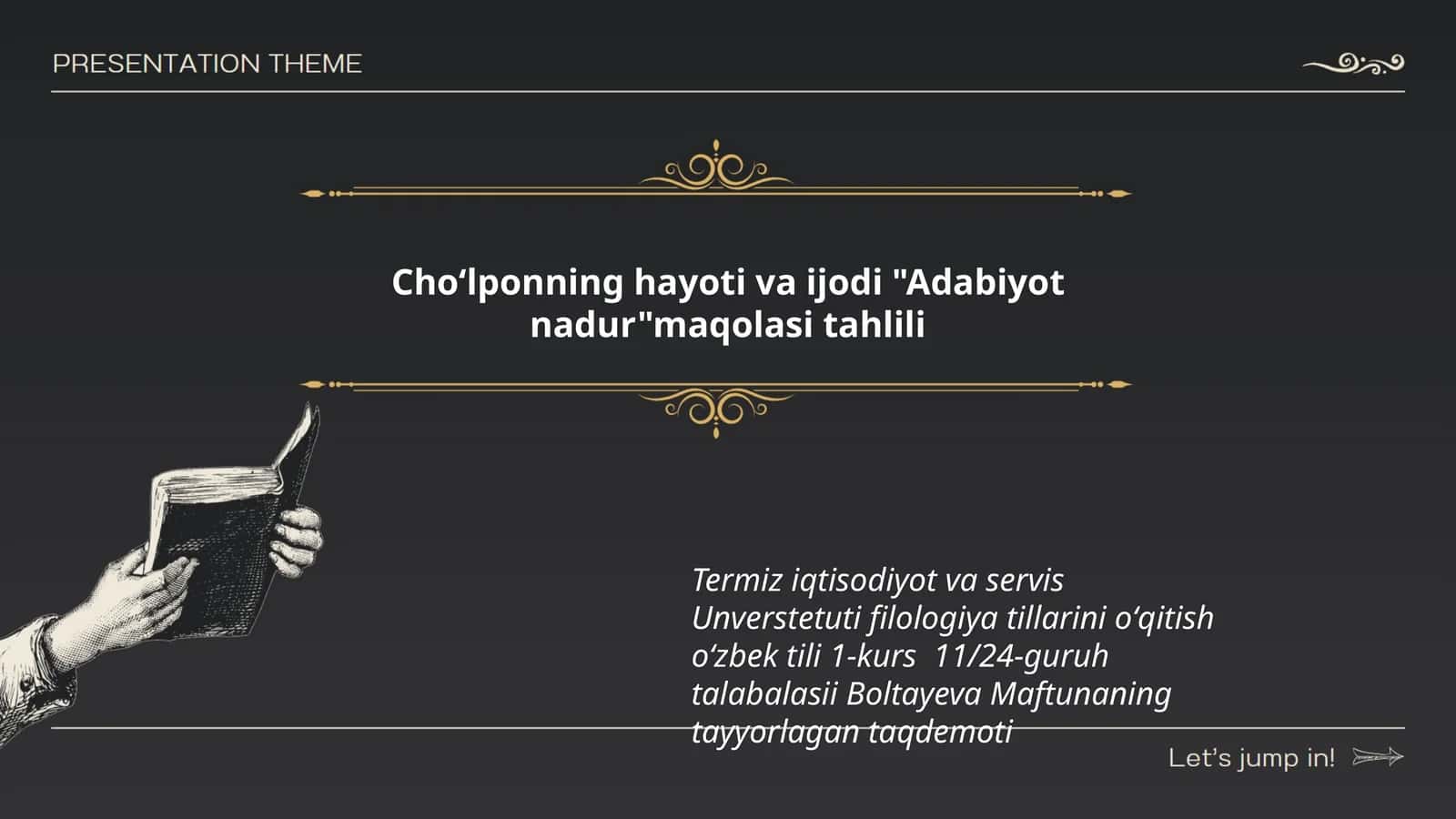 Choʻlponning hayoti va ijodi "Adabiyot nadur"maqolasi tahlili