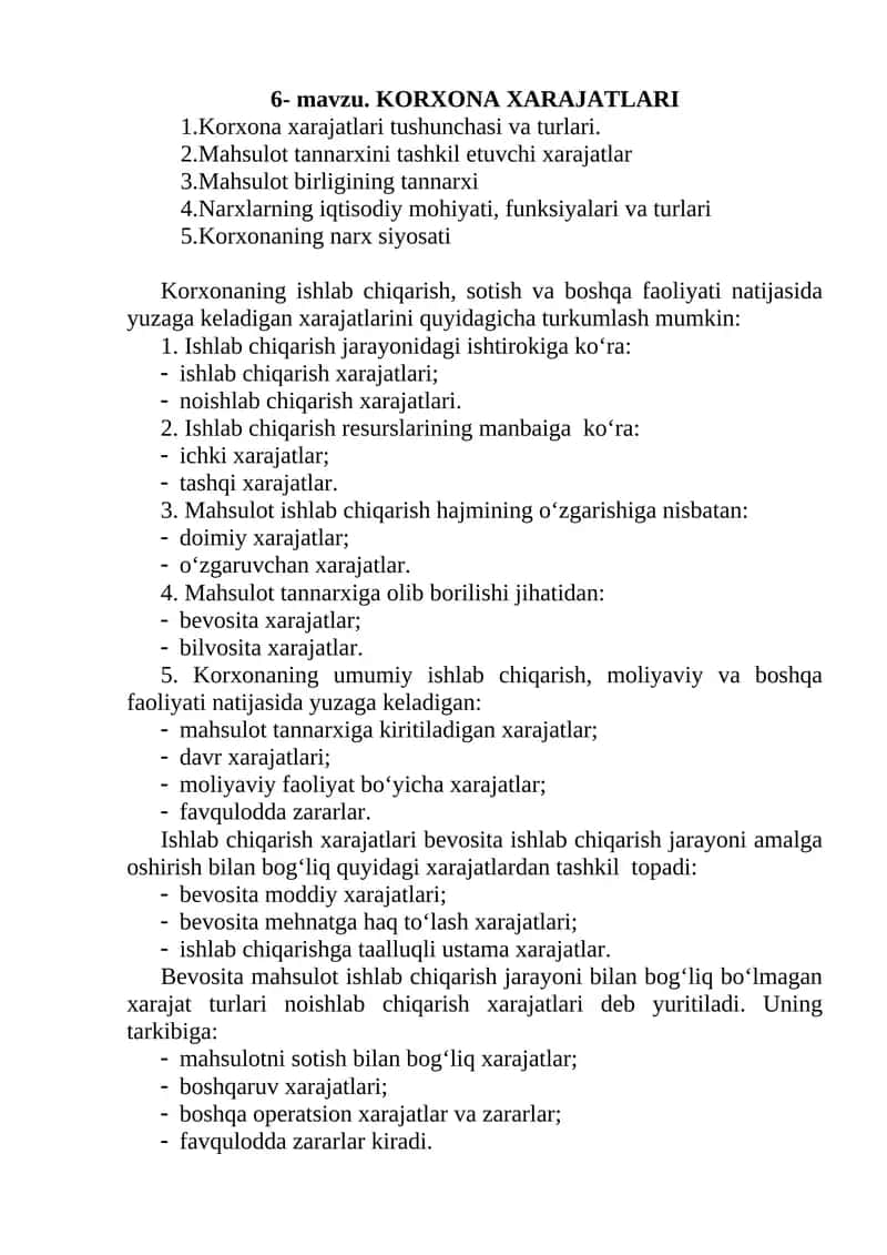 Korxona xarajatlari