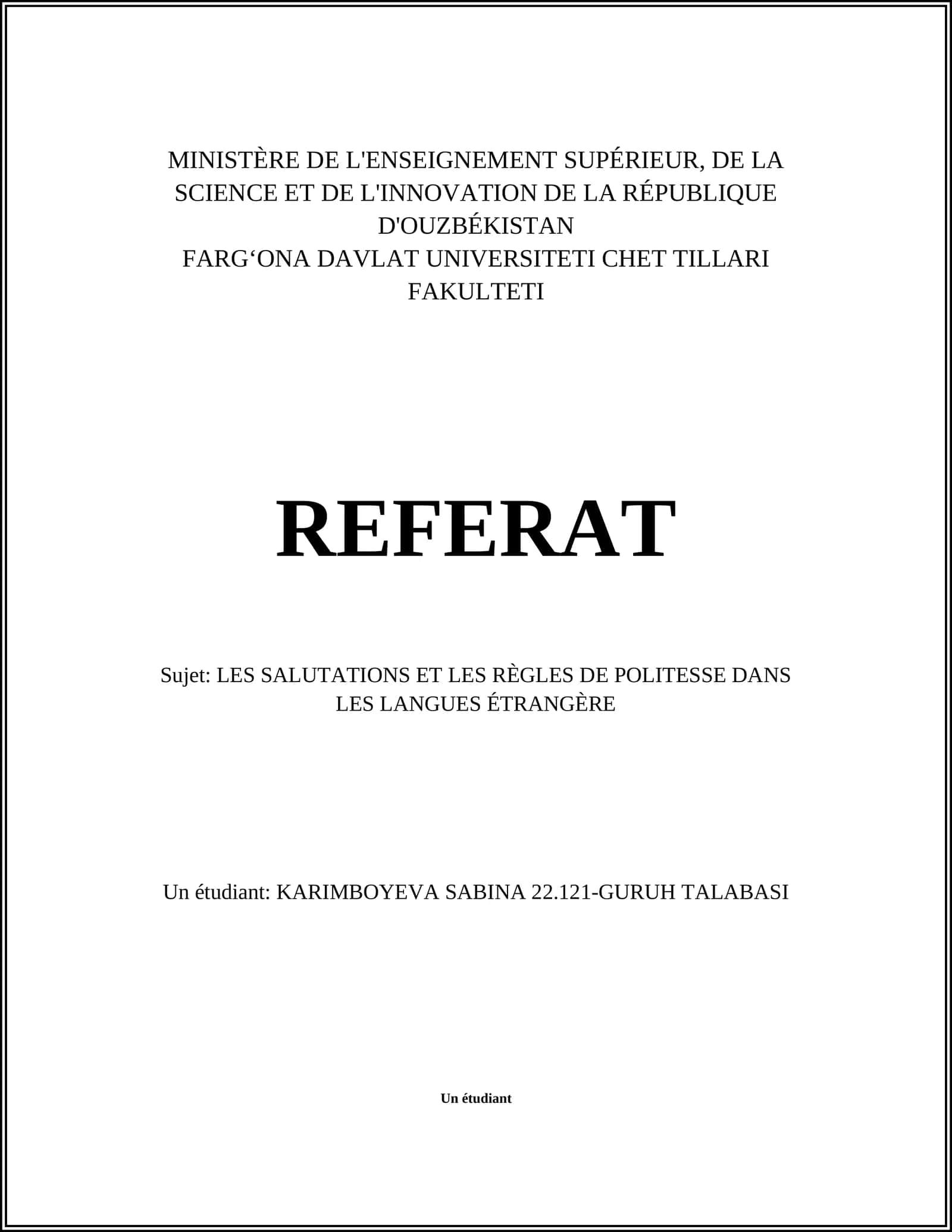 LES SALUTATIONS ET LES RÈGLES DE POLITESSE DANS LES LANGUES ÉTRANGÈRE