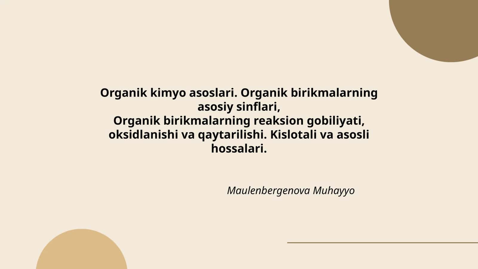 Organik kimyo asoslari