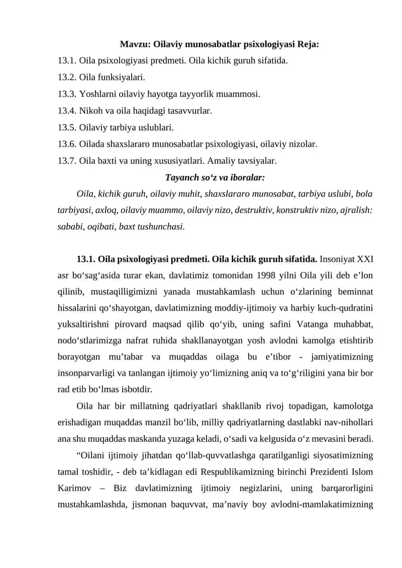 Oilaviy munosabatlar psixologiyasi