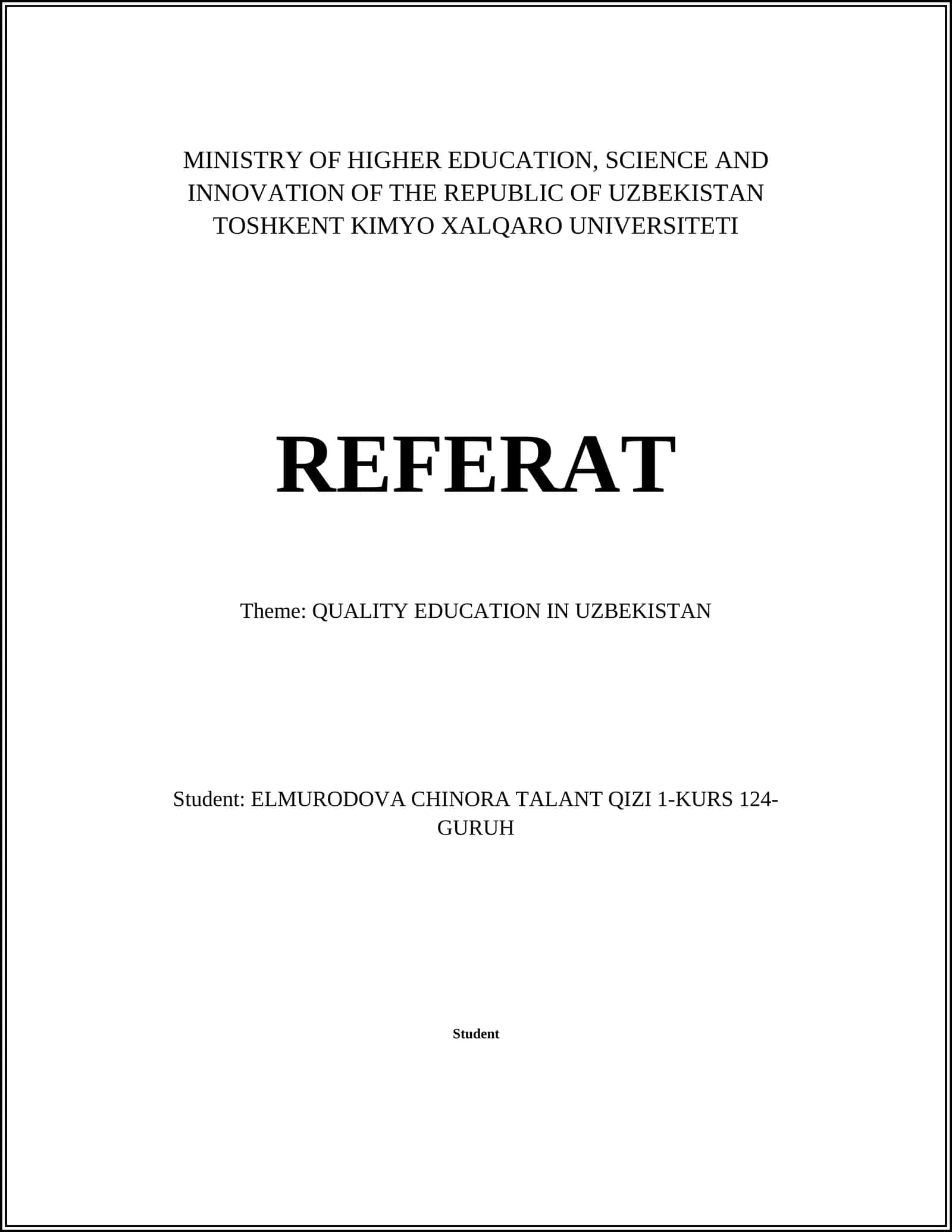 QUALITY EDUCATION IN UZBEKISTAN