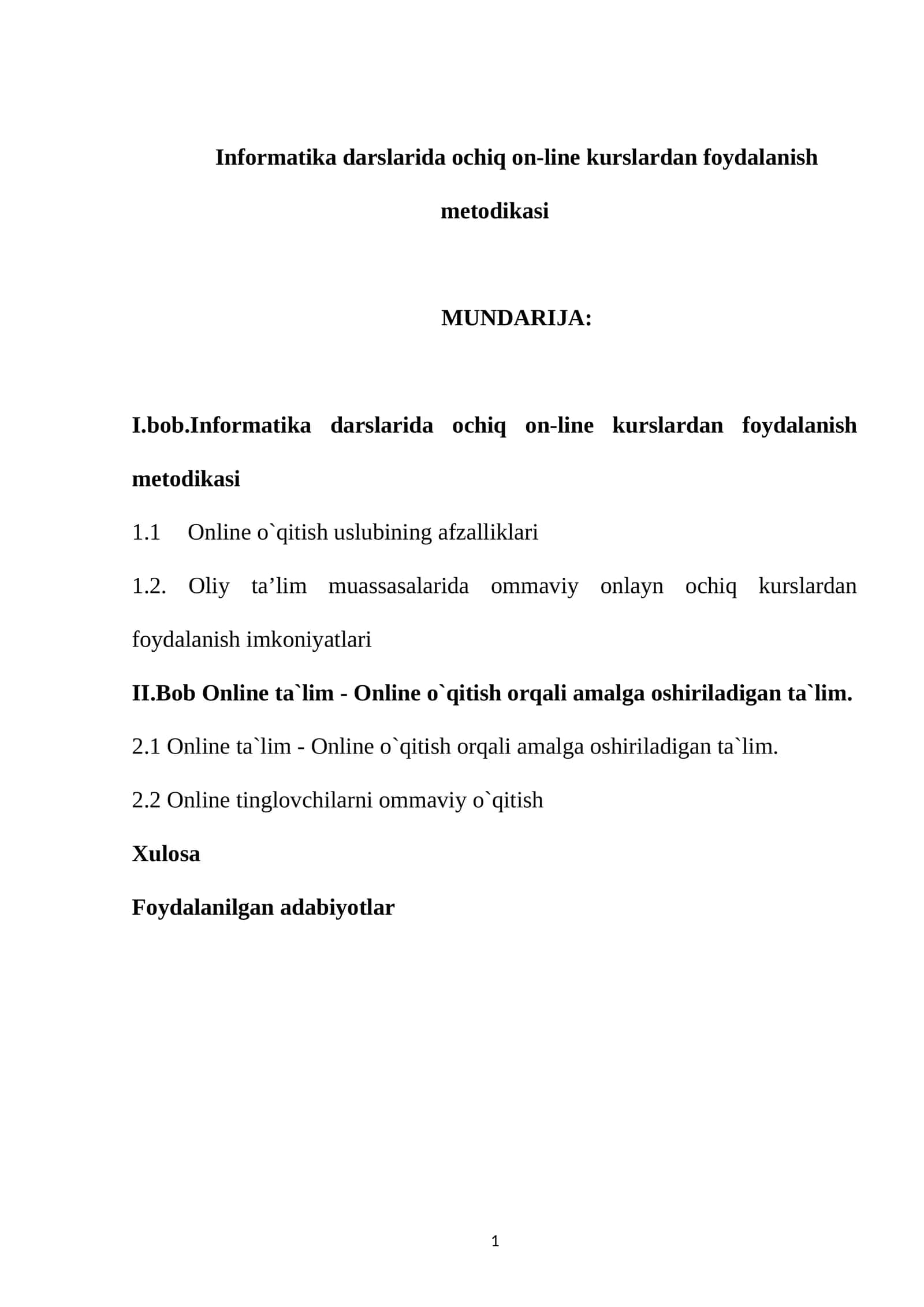 Informatika darslarida ochiq on-line kurslardan foydalanish metodikasi