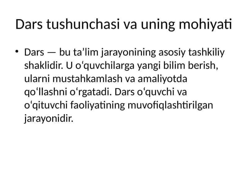 Dars tushunchasi va uning mohiyati
