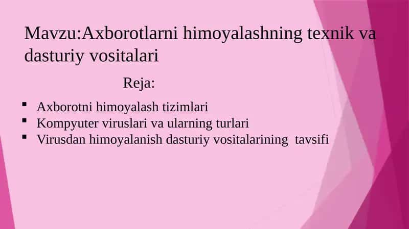 Axborotlarni himoyalashning texnik va dasturiy vositalari