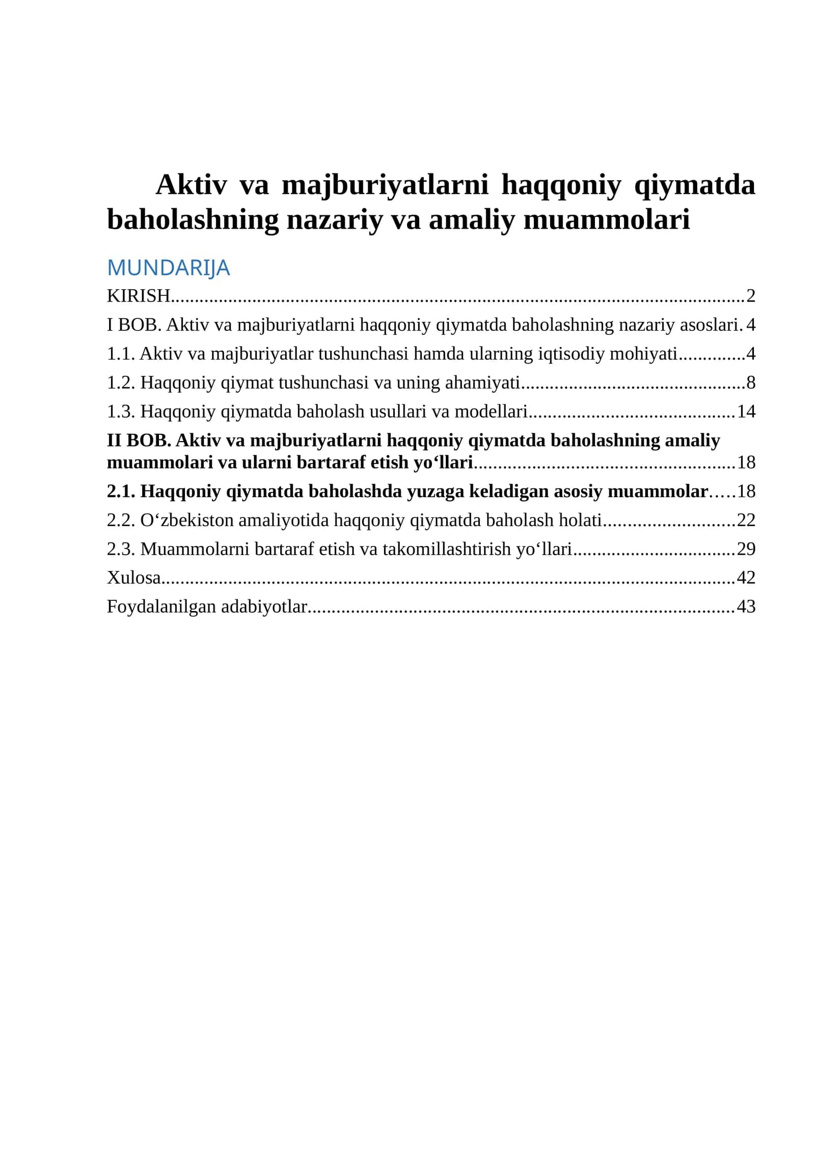 Aktiv va majburiyatlarni haqqoniy qiymatda baholashning nazariy va amaliy muammolari