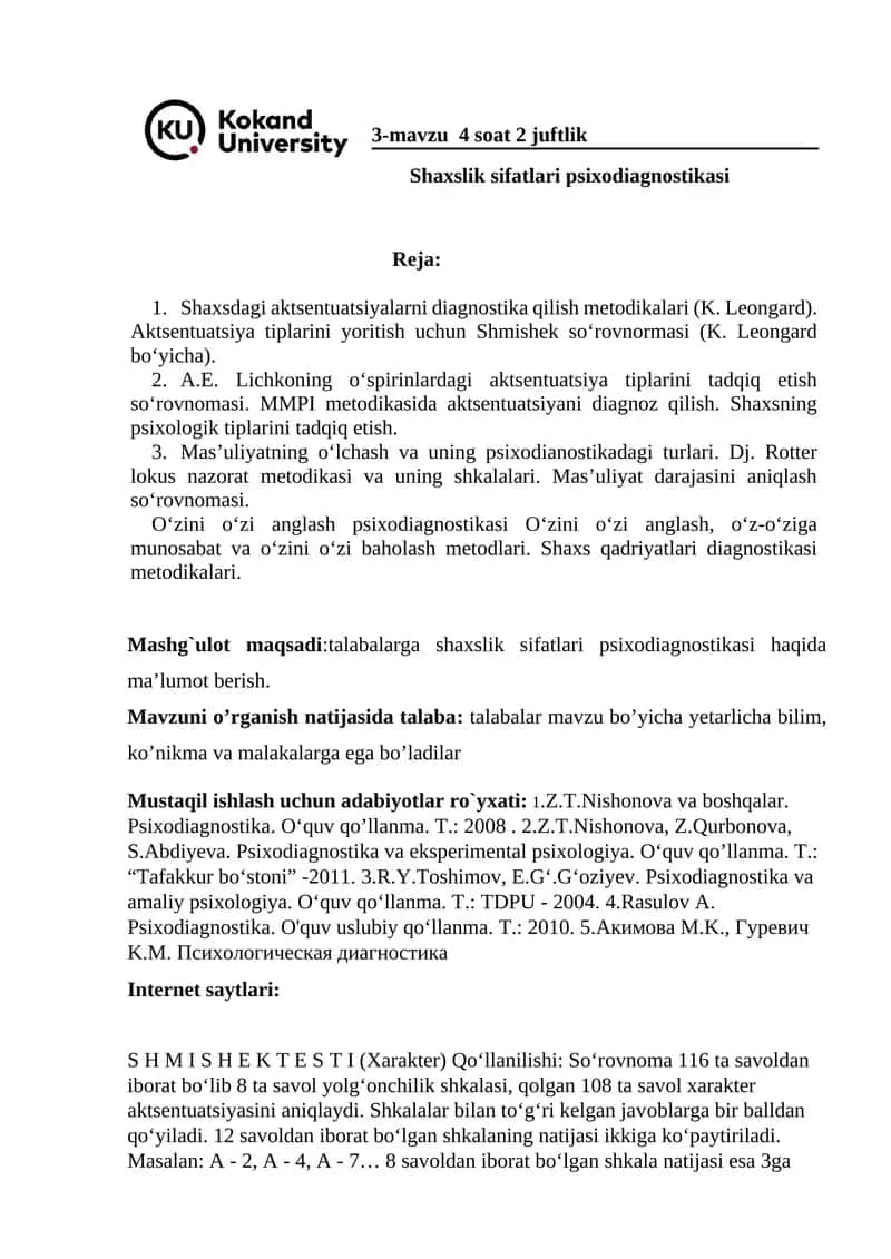 Shaxslik sifatlari psixodiagnostikasi