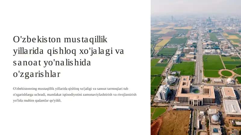 O'zbekiston mustaqillik yillarida qishloq xo'jalagi va sanoat yo'nalishida o'zgarishlar