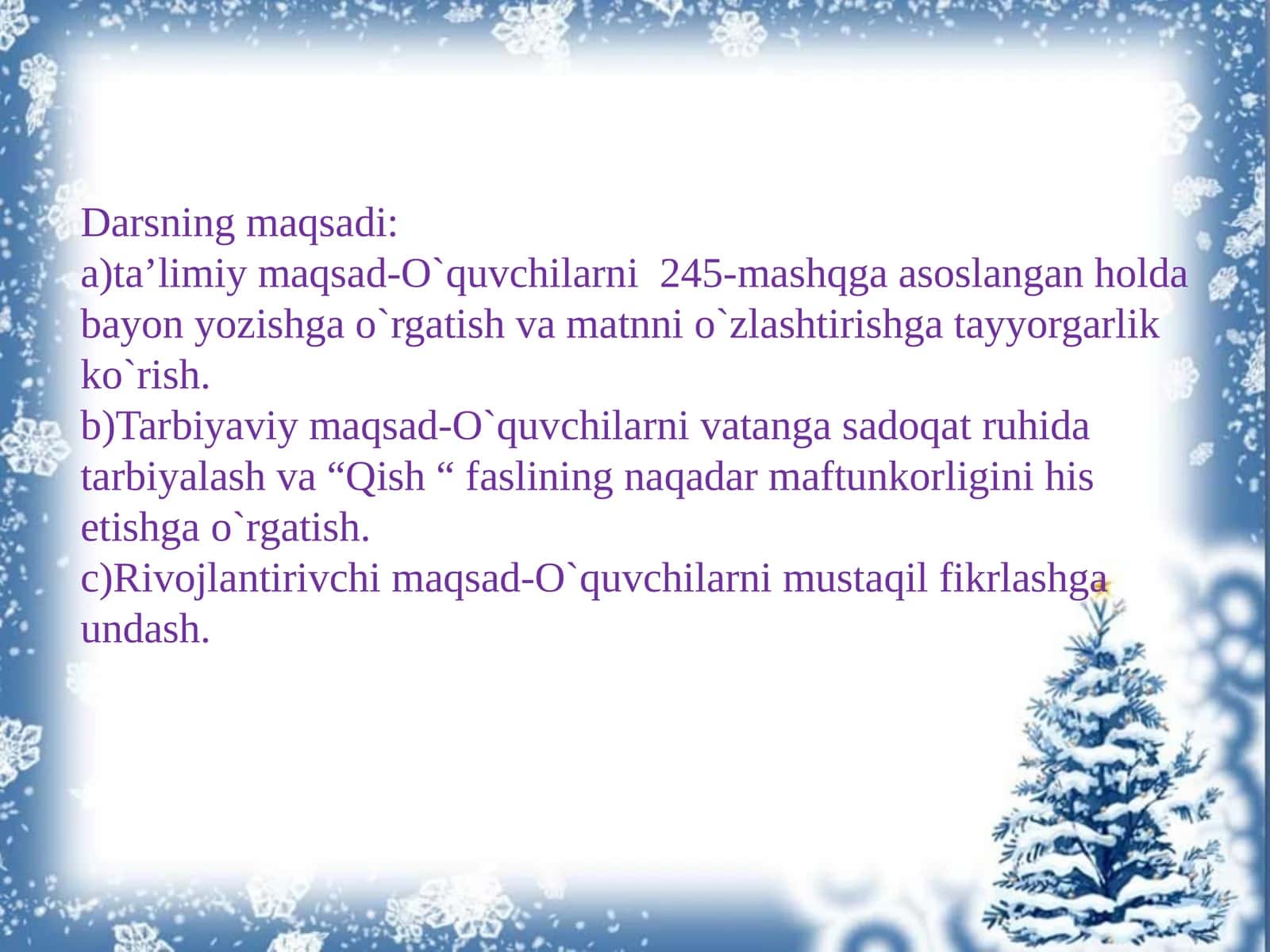 Dars turi: Oquvchilarni o`tilgan mavzuga doir olgan bilim darajasini tekshirish va parchalardan tuzilgan hikoyanitahlil qilish