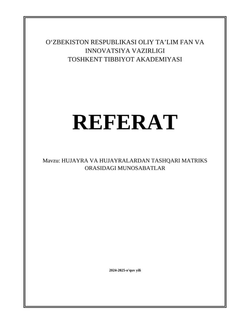 Hujayra va hujayralardan tashqari matriks orasidagi munosabatlar