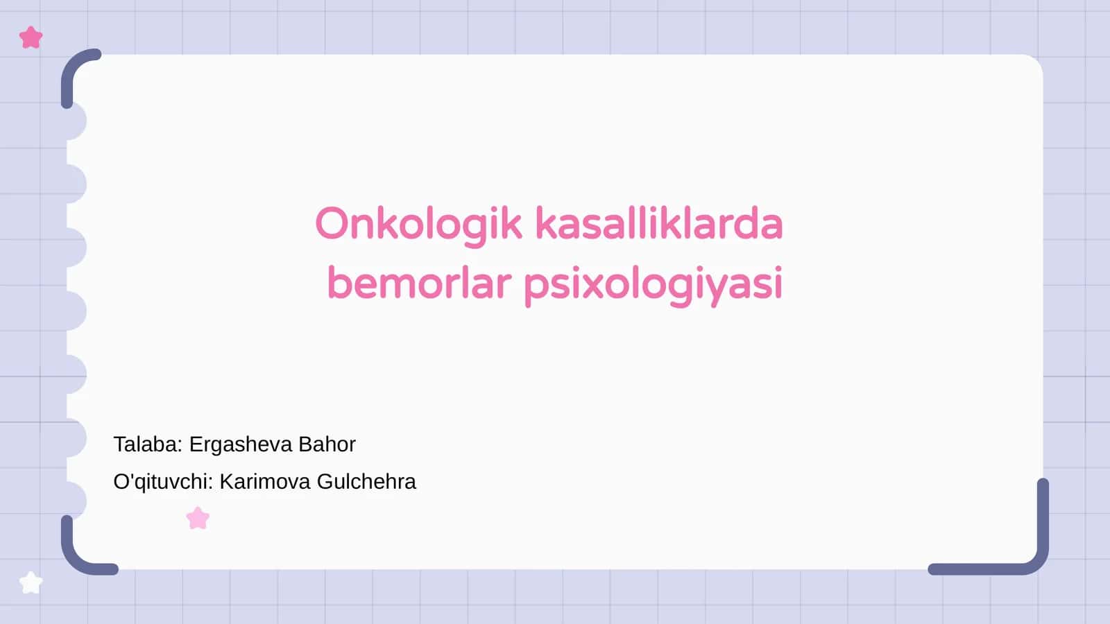 Onkologik kasalliklarda bemorlar psixologiyasi