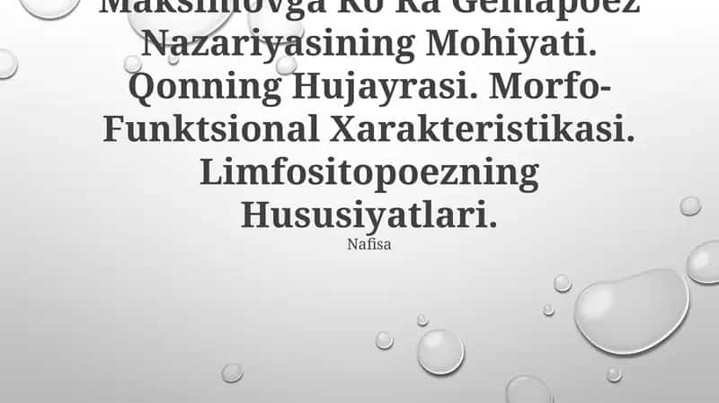 Gematopoez Nazariyalari A.A Maksimovga KoʻRa
