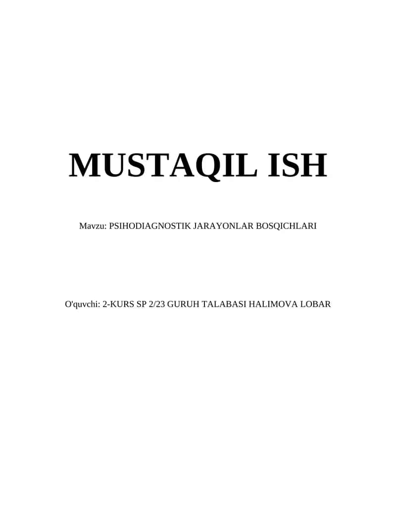 PSIHODIAGNOSTIK JARAYONLAR BOSQICHLARI