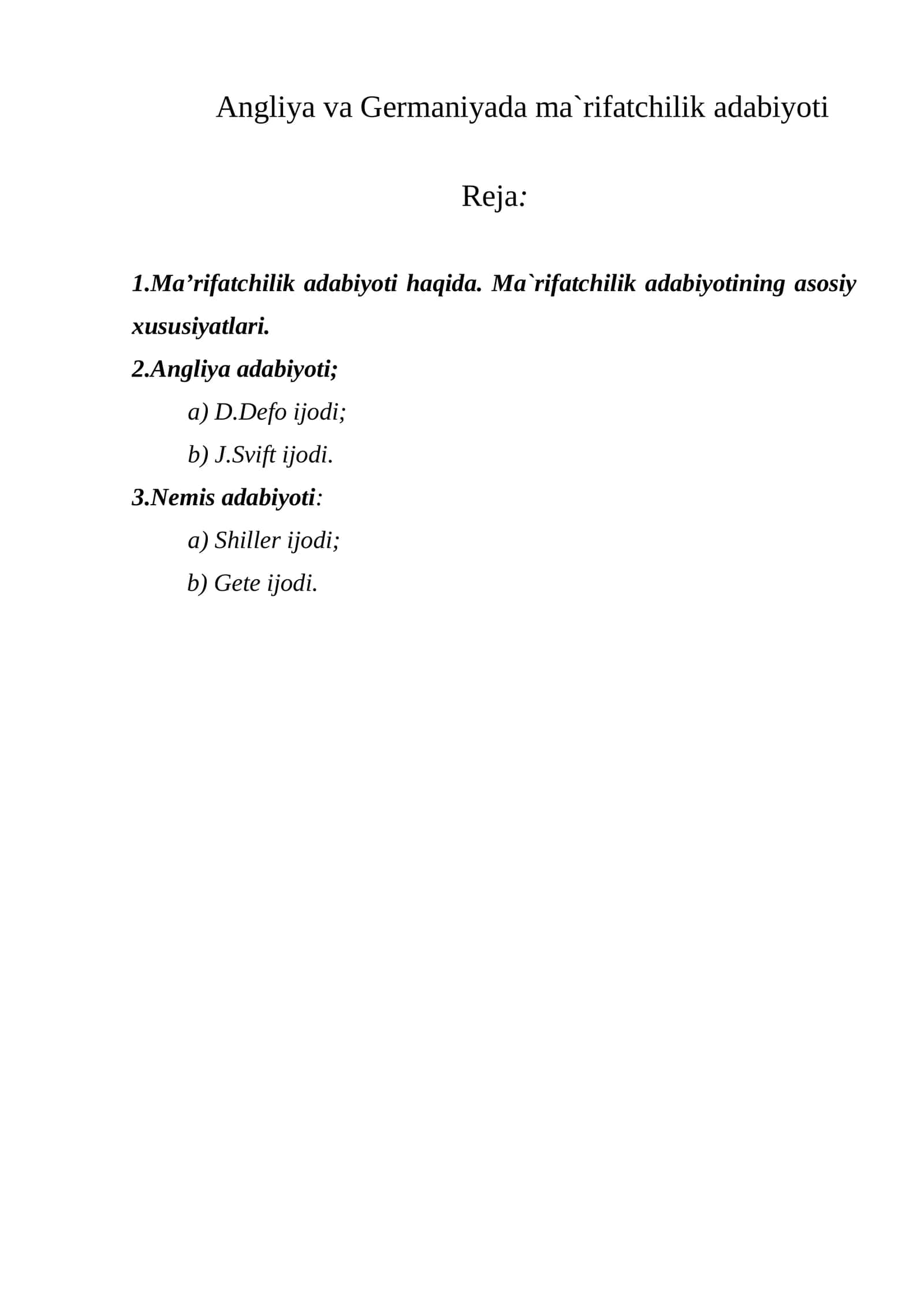 Angliya va Germaniyada ma`rifatchilik adabiyoti