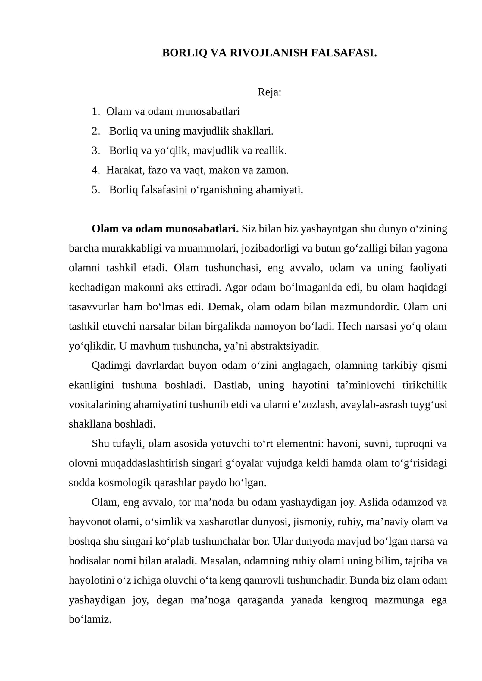 Borliq va rivojlanish falsafasi