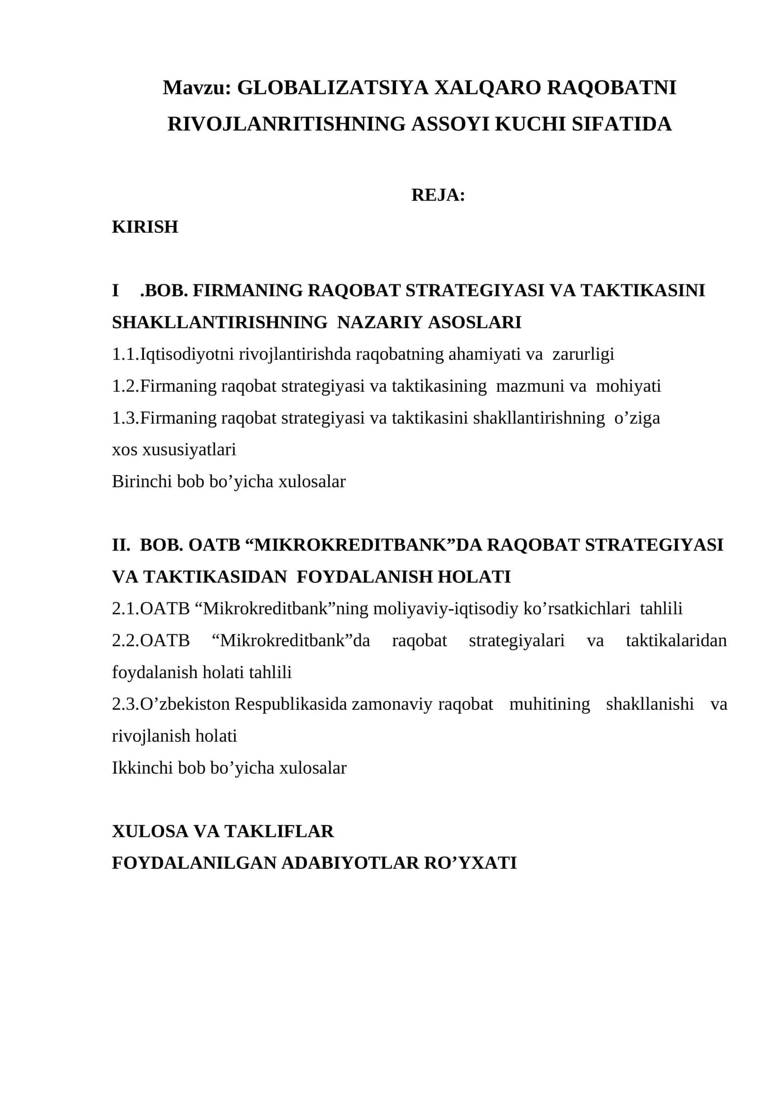 GLOBALIZATSIYA XALQARO RAQOBATNI RIVOJLANRITISHNING ASSOYI KUCHI SIFATIDA