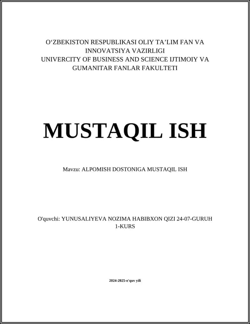 ALPOMISH DOSTONIGA MUSTAQIL ISH