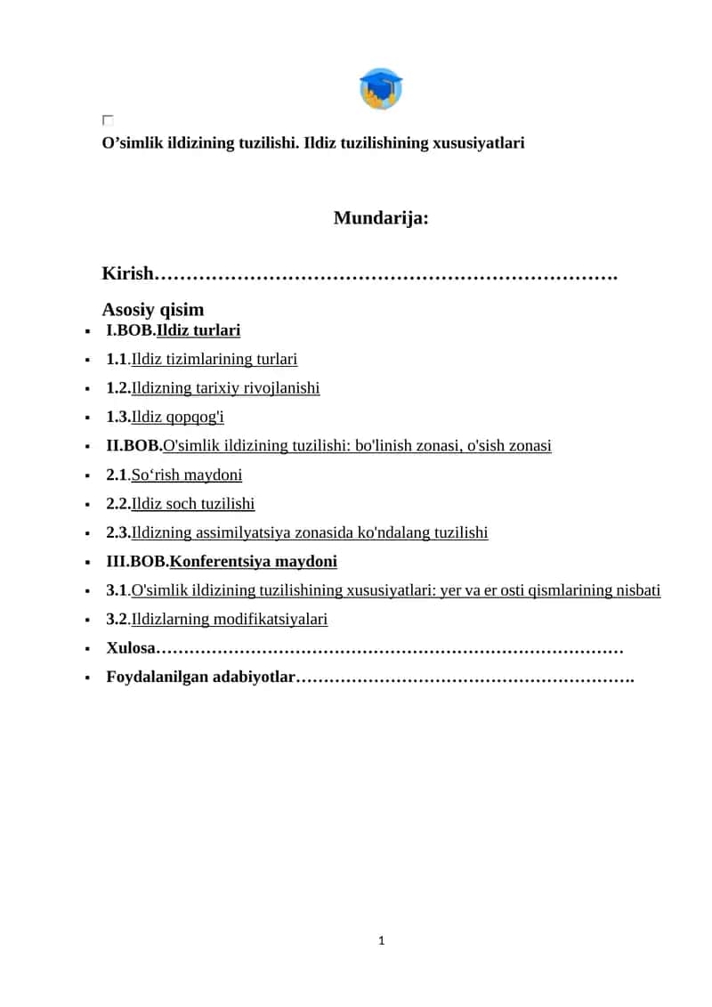 O'simlik ildizining tuzilishi