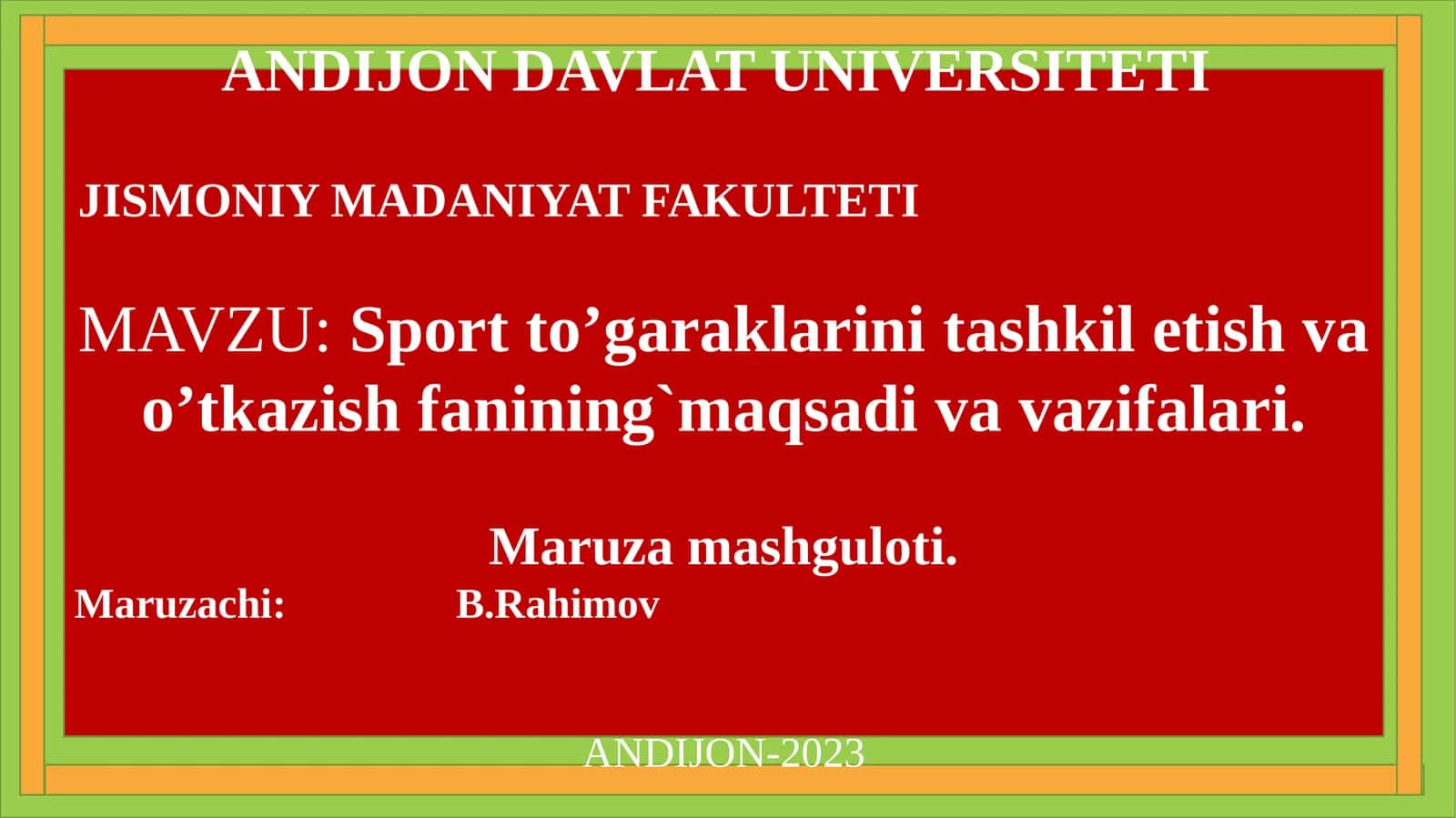 JISMONIY MADANIYAT FAKULTETI - Sportto’garaklarinitashkil etish va o’tkazish fanining maqsadi va vazifalari