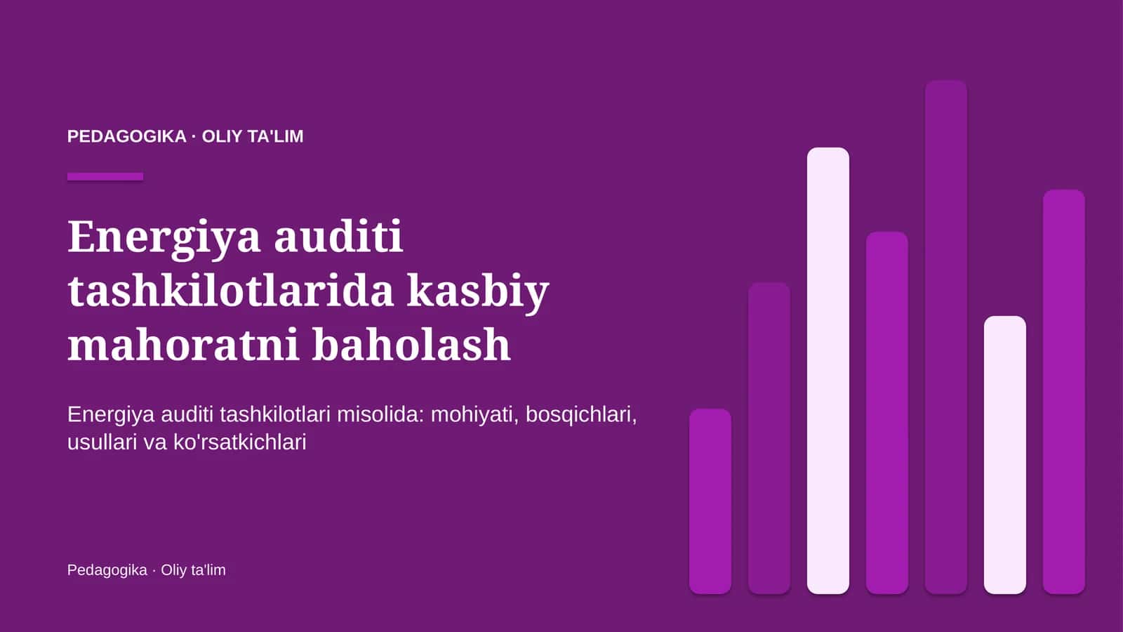 Energiya auditi tashkilotlarida kasbiy mahoratni baholash