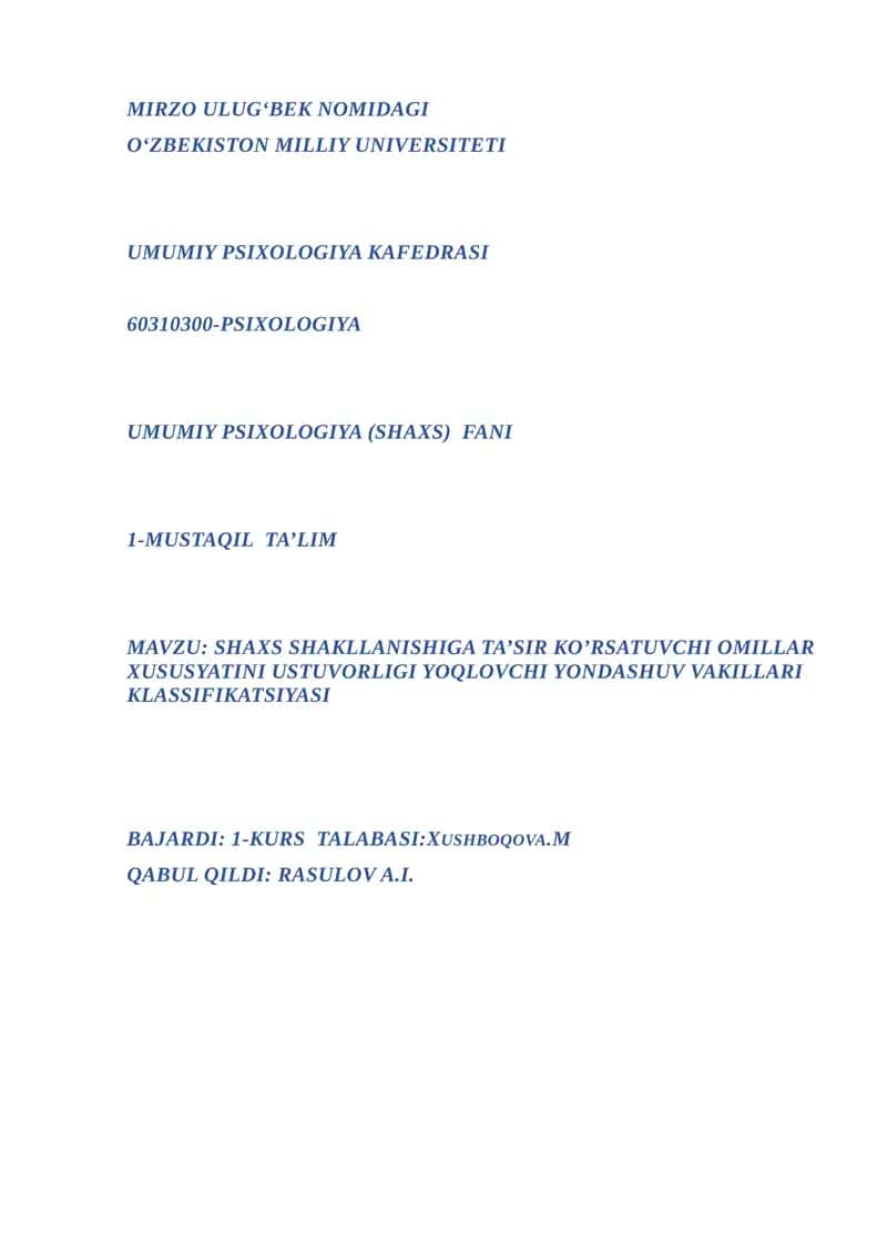 SHAXS PSIXOLOGIYASI HAQIDA GLOSSARIY