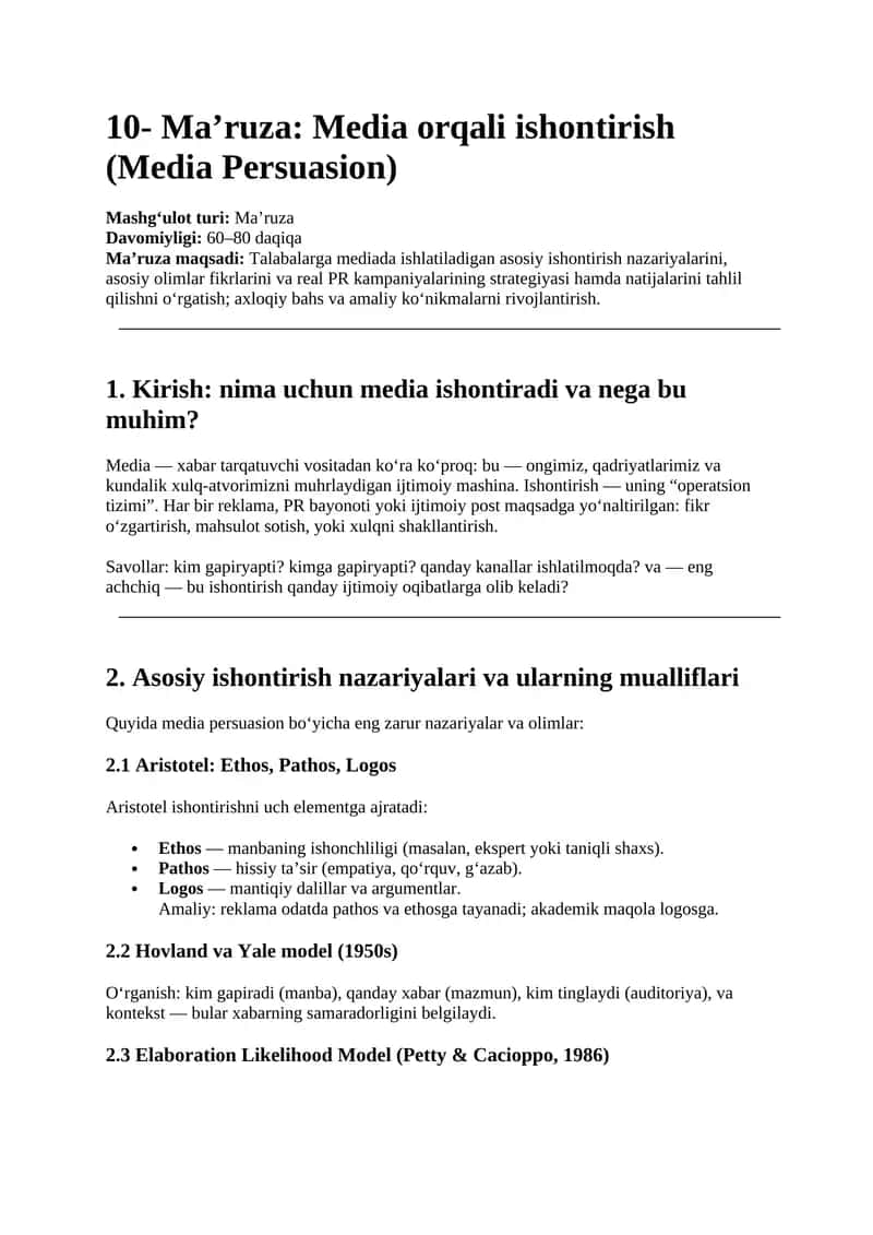 Ma’ruza: Media orqali ishontirish (Media Persuasion)