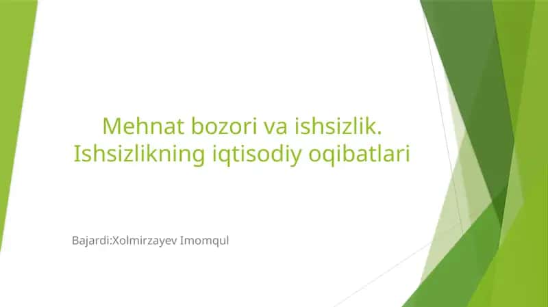 Mehnat bozori va ishsizlik. Ishsizlikning iqtisodiy oqibatlari