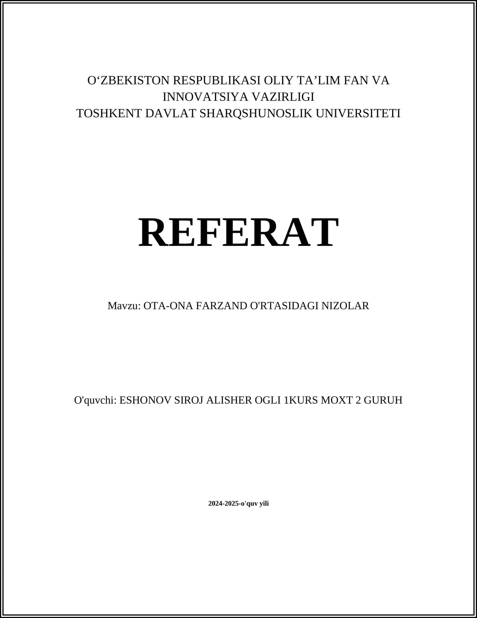 OTA-ONA FARZAND O'RTASIDAGI NIZOLAR