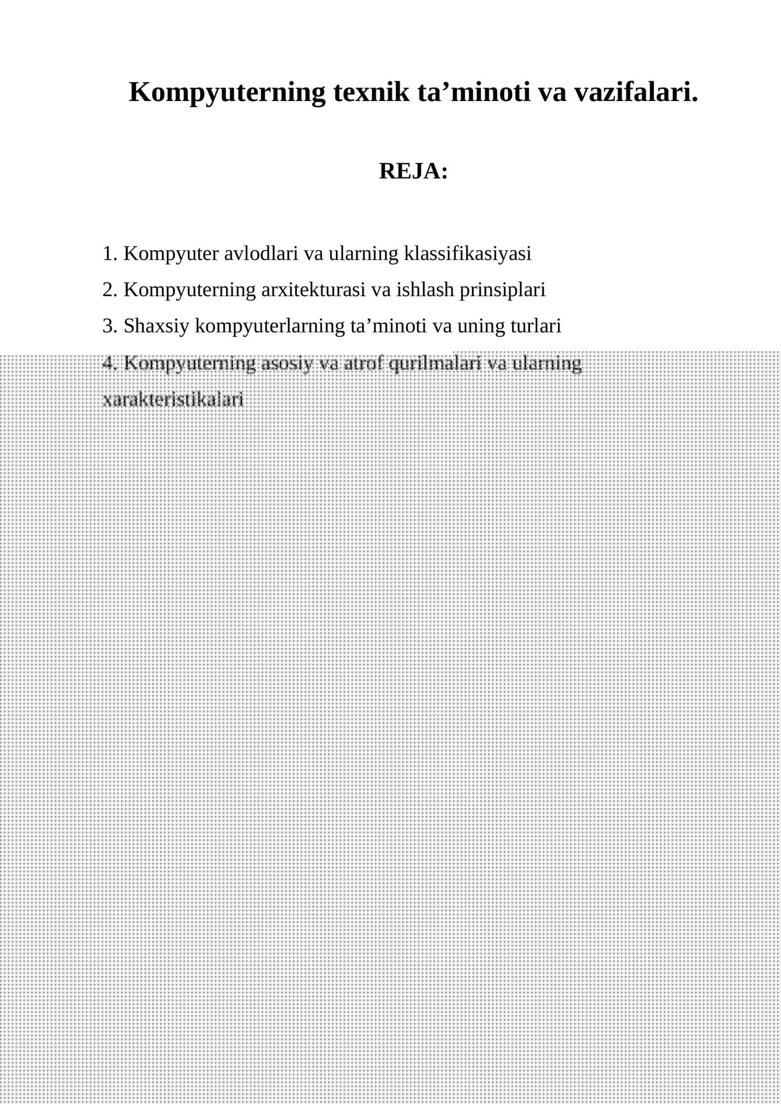 Kompyuterning texnik ta’minoti va vazifalari