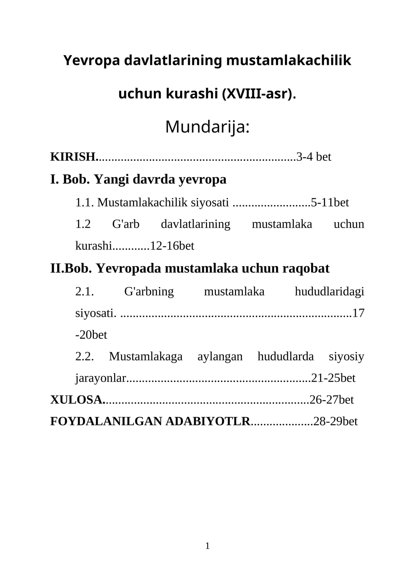 Yevropa davlatlarining mustamlakachilik uchun kurashi (XVIII-asr)