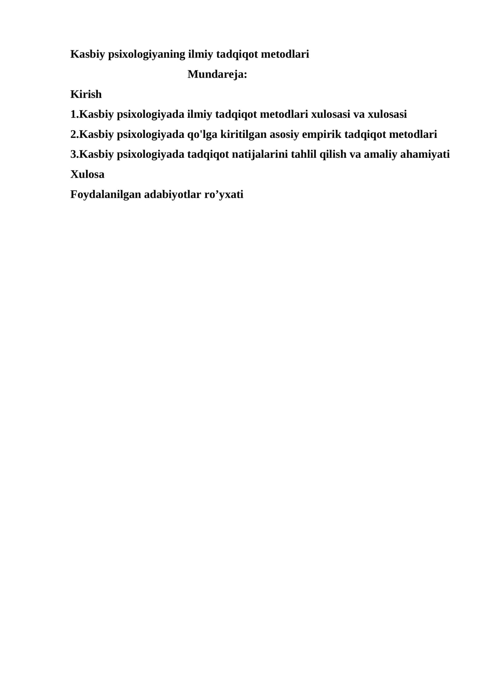 Kasbiy psixologiyaning ilmiy tadqiqot metodlari