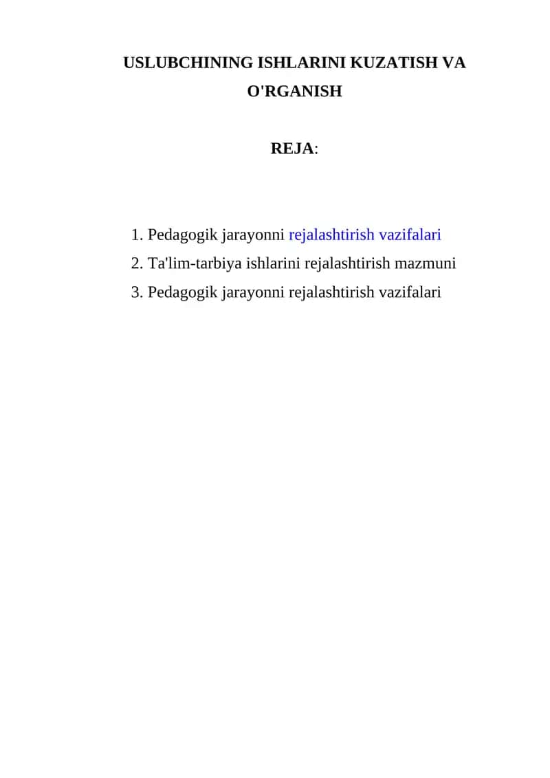 Pedagogik jarayonni rejalashtirish