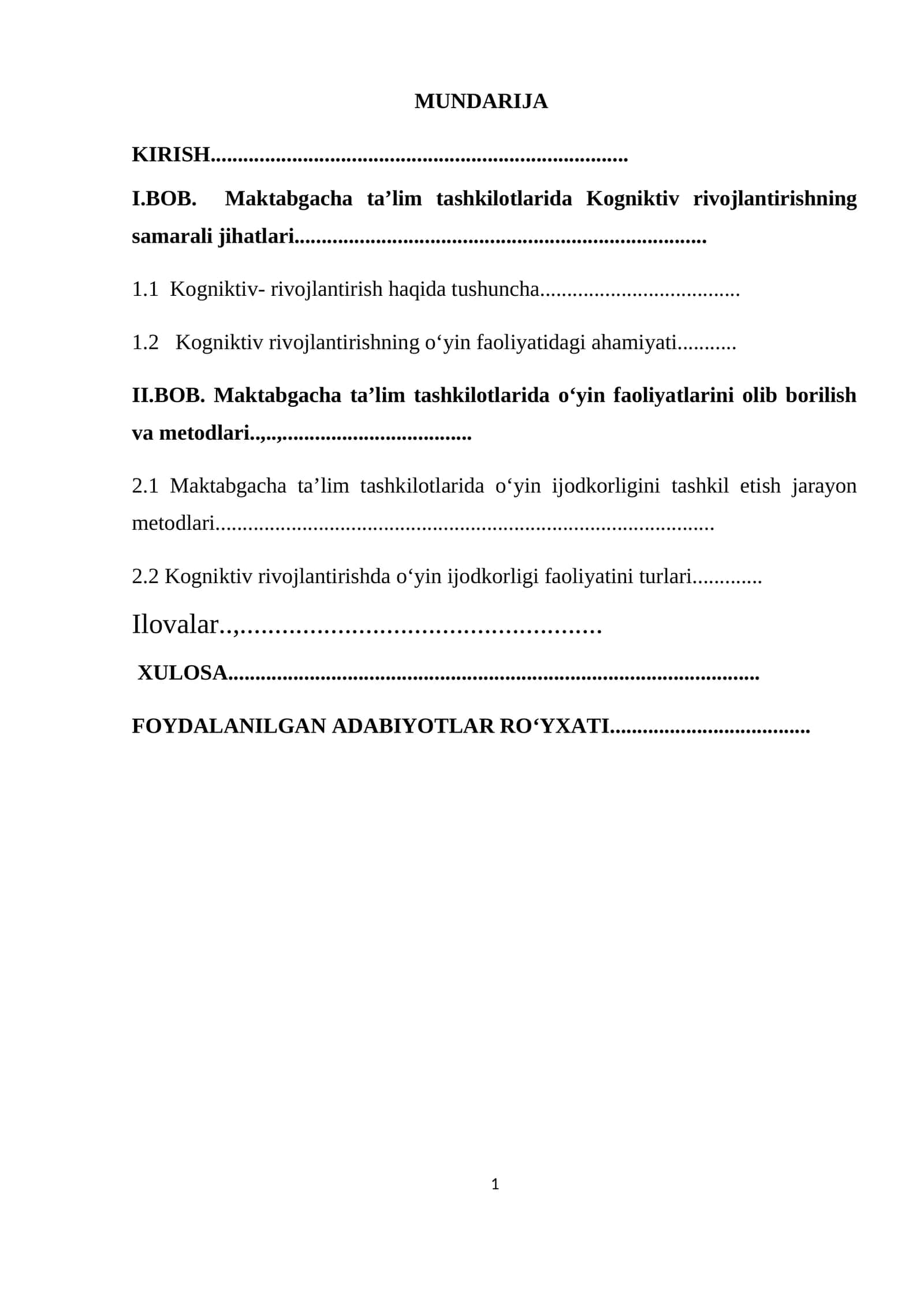 Kognitiv rivojlantirishning oʻyin faoliyatidagi ahamiyati