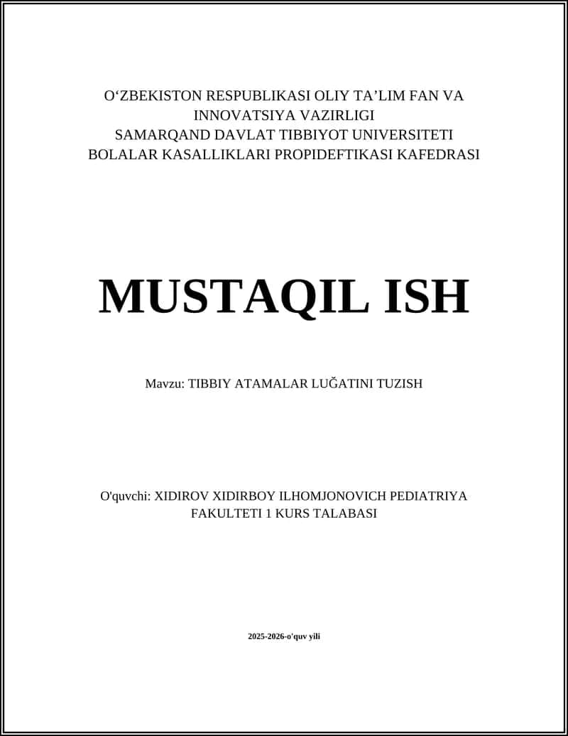 TIBBIY ATAMALAR LUĞATINI TUZISH