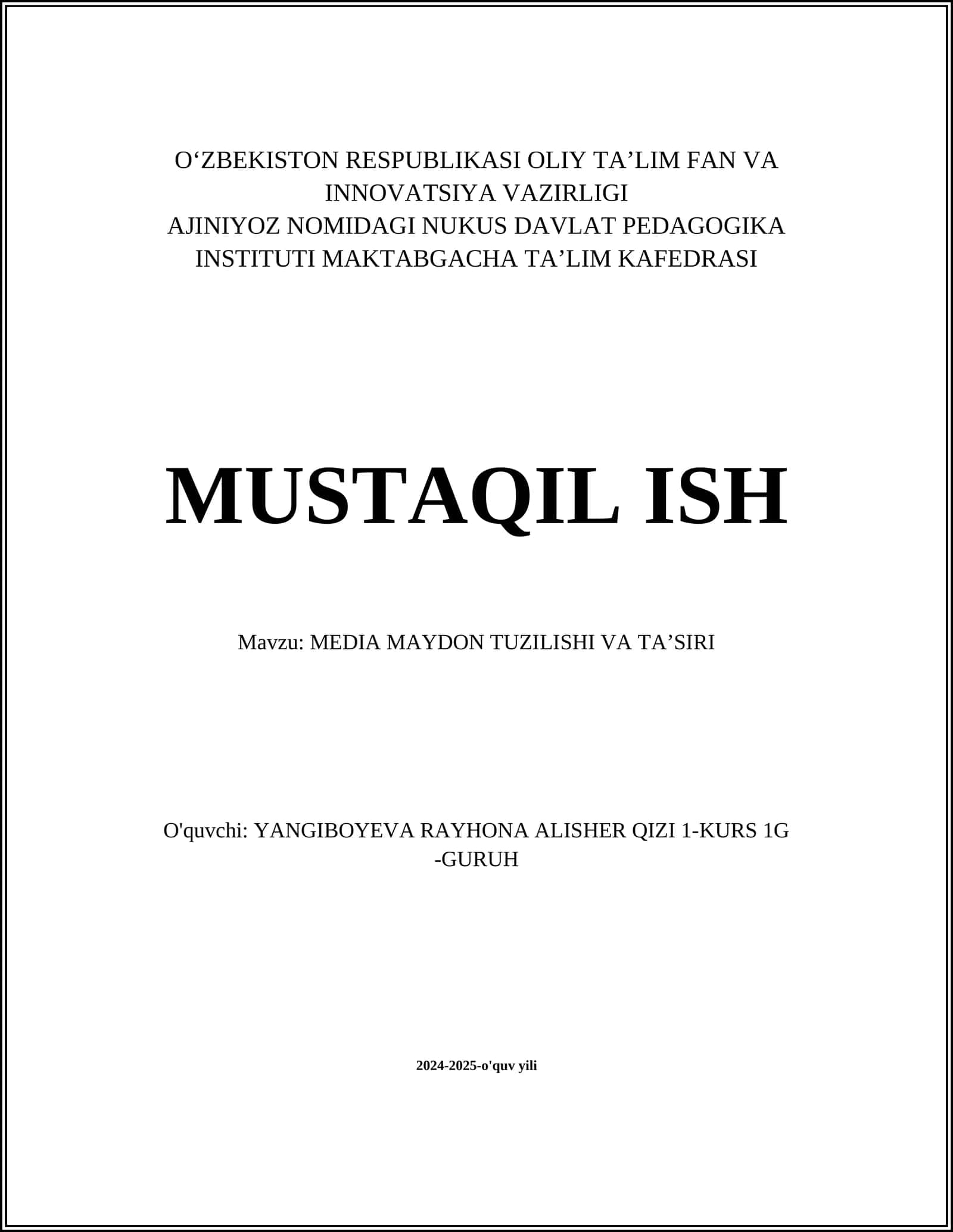 MEDIA MAYDON TUZILISHI VA TAʼSIRI